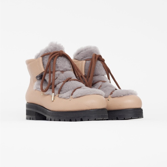 Jimmy Choo Shoes - Jimmy Choo Beige & Grey Ditto Shearling Boot